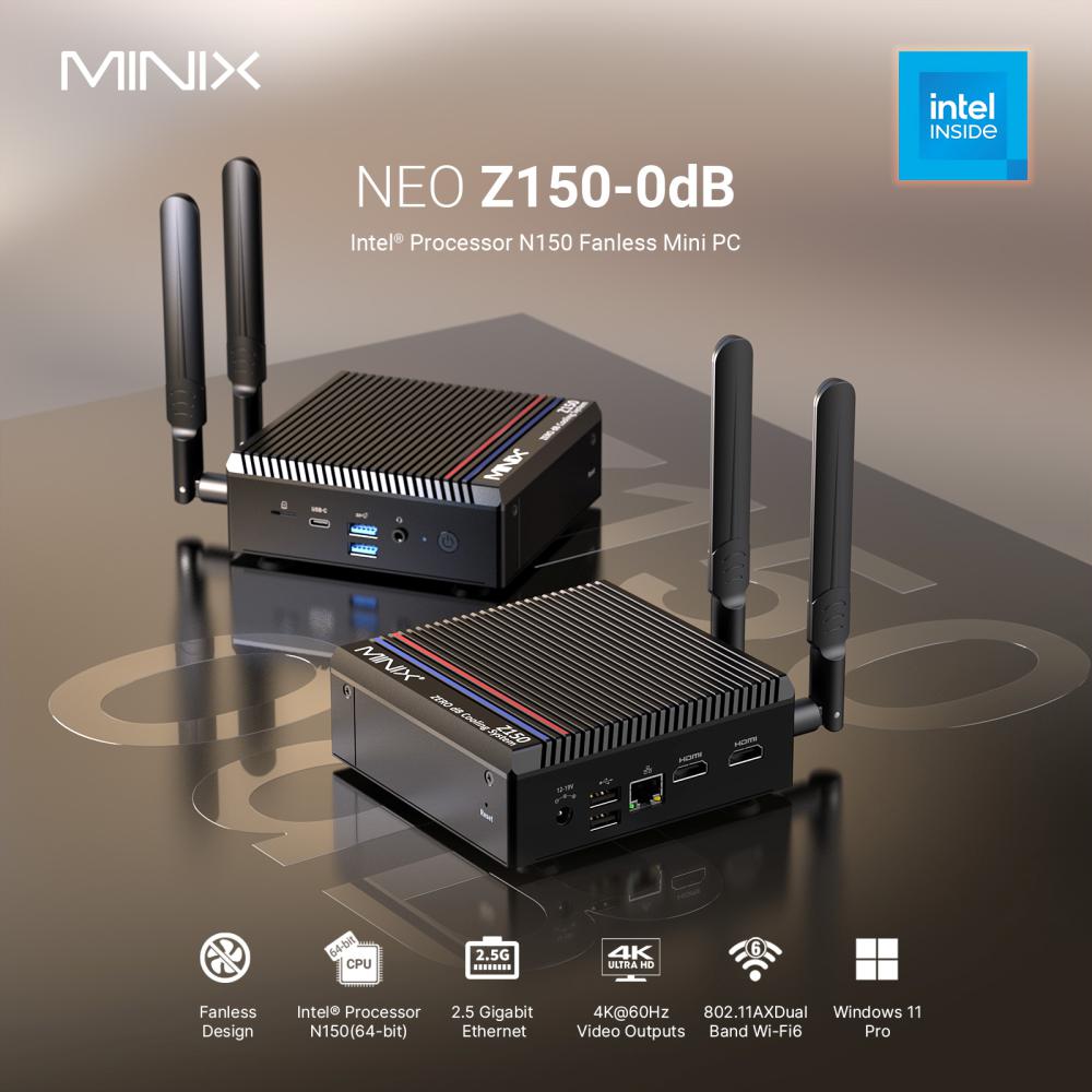 MINIX NEO Z150-0dB / Intel N150 Mini PC, 512GB SSD, 16GB RAM, lautlos, Windows 11 Pro